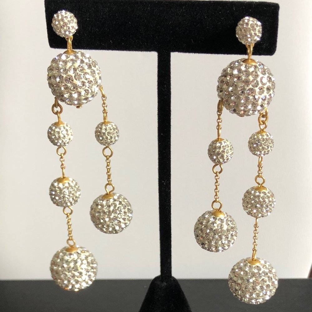 KATE SPADE Razzle Dazzle Gold Asymmetric Pave Crystal Ball Drop Earrings